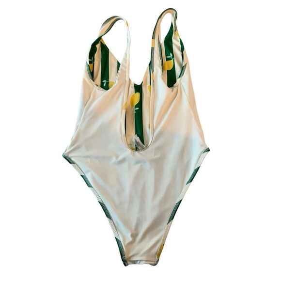 SOLID & STRIPED Lemon Print One-Piece Swimsuit V-Neck Open Back Yellow Green - Picture 9 of 15